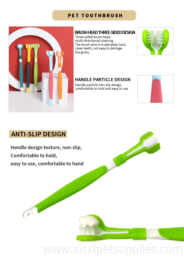 Factory Wholesale LOW MOQ New Design Three Heads Pet Cat Dog Toothbrush